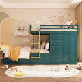 Lit superposé double sur double avec armoire de rangement et tiroirs, lit superposé double en bois peu encombrant avec garde-corps pour appartement, chambre à coucher