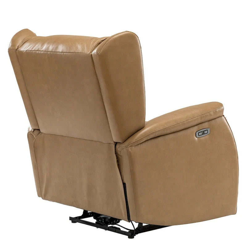 Fauteuil inclinable électrique en cuir véritable avec port USB – Ensemble de 2 fauteuils à oreilles cloutés