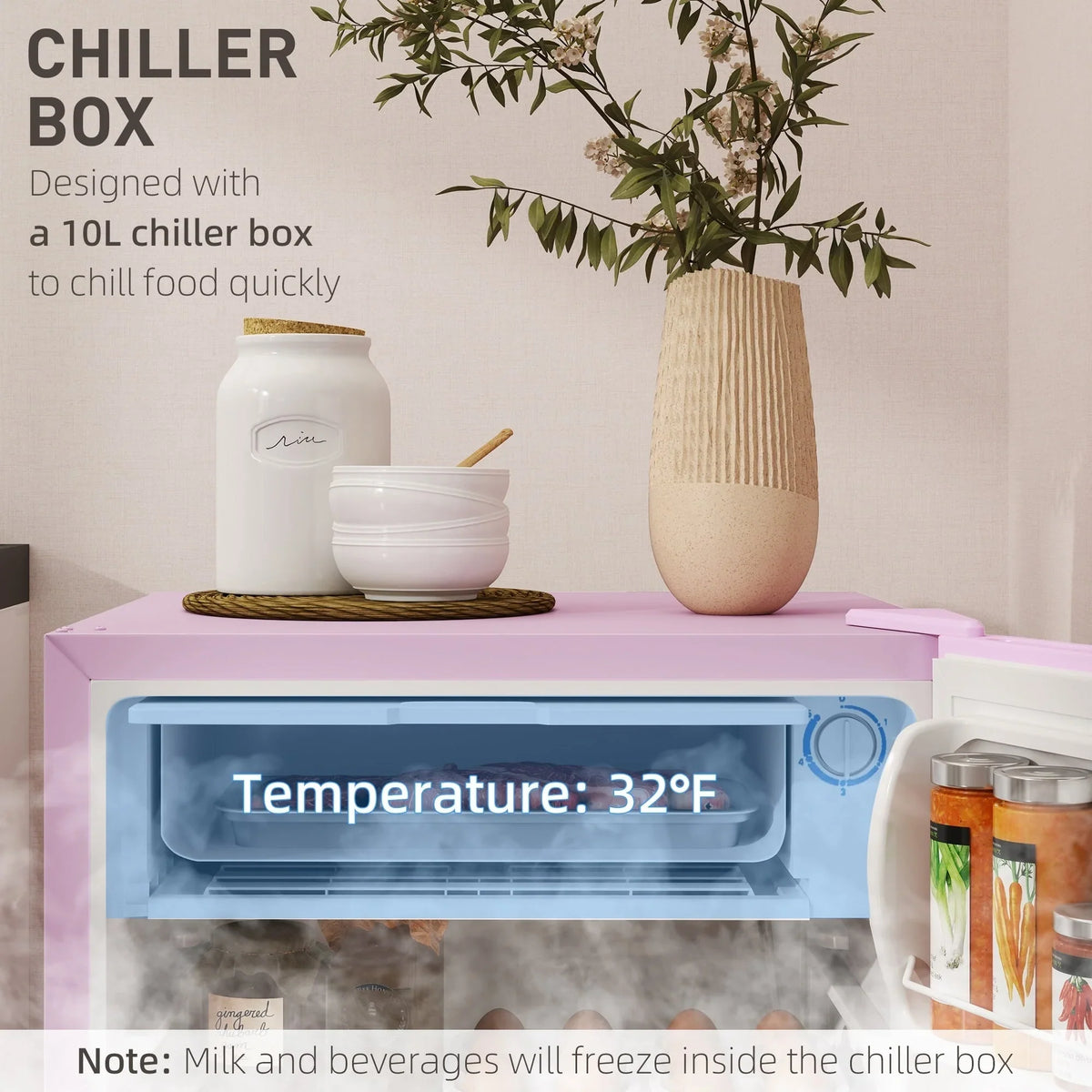 HOMCOM Mini-réfrigérateur de 90,6 L avec congélateur, Réfrigérateur compact à porte unique avec thermostat réglable pour chambre
