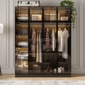 Armoire de luxe Hitow Pure Black avec portes en verre trempé, armoire LED 3 couleurs, organisateur de placard de chambre du sol au plafond, placard de dressing