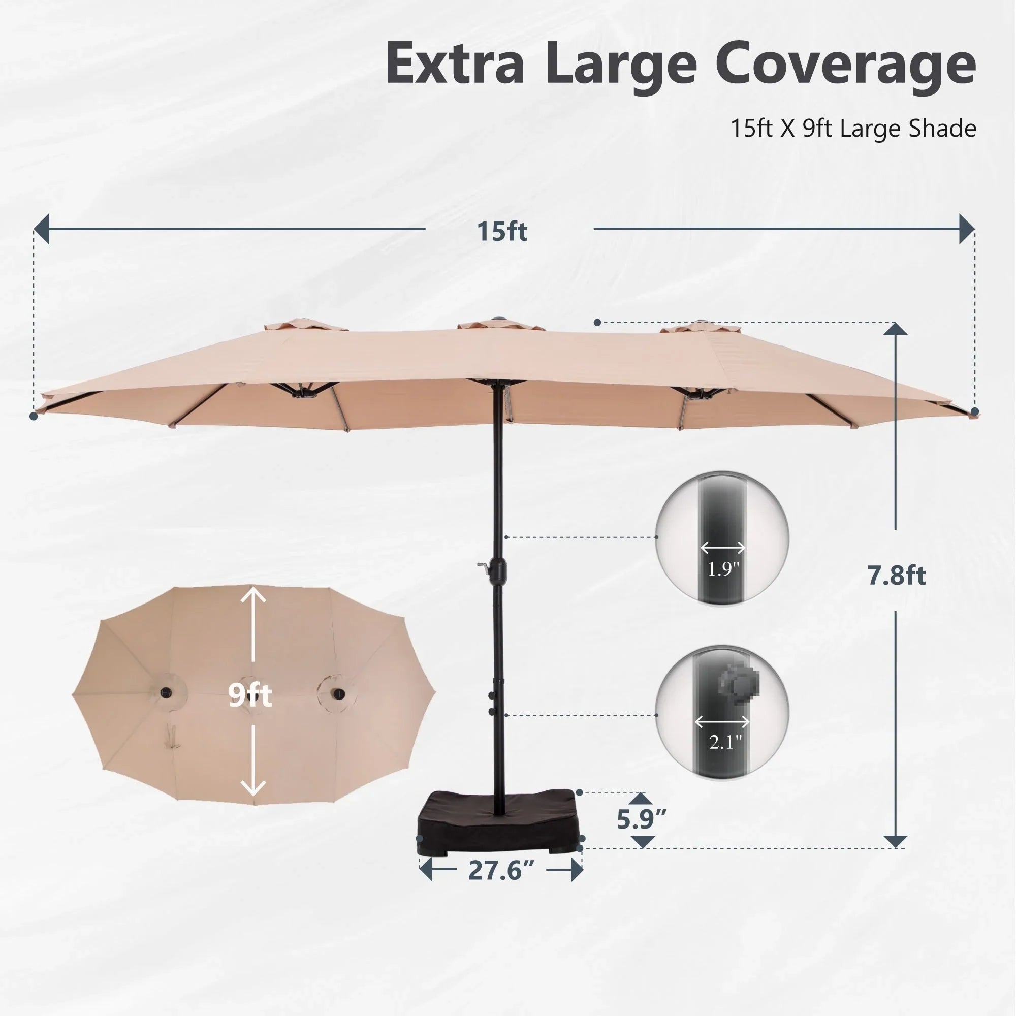 MAISON ARTS Grand Parasol Double Face de 4,5 m avec Base Incluse pour Patio