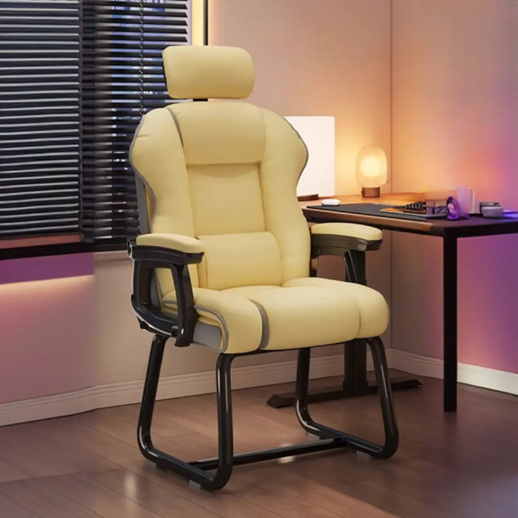 Fauteuil de direction ergonomique en cuir jaune à dossier haut