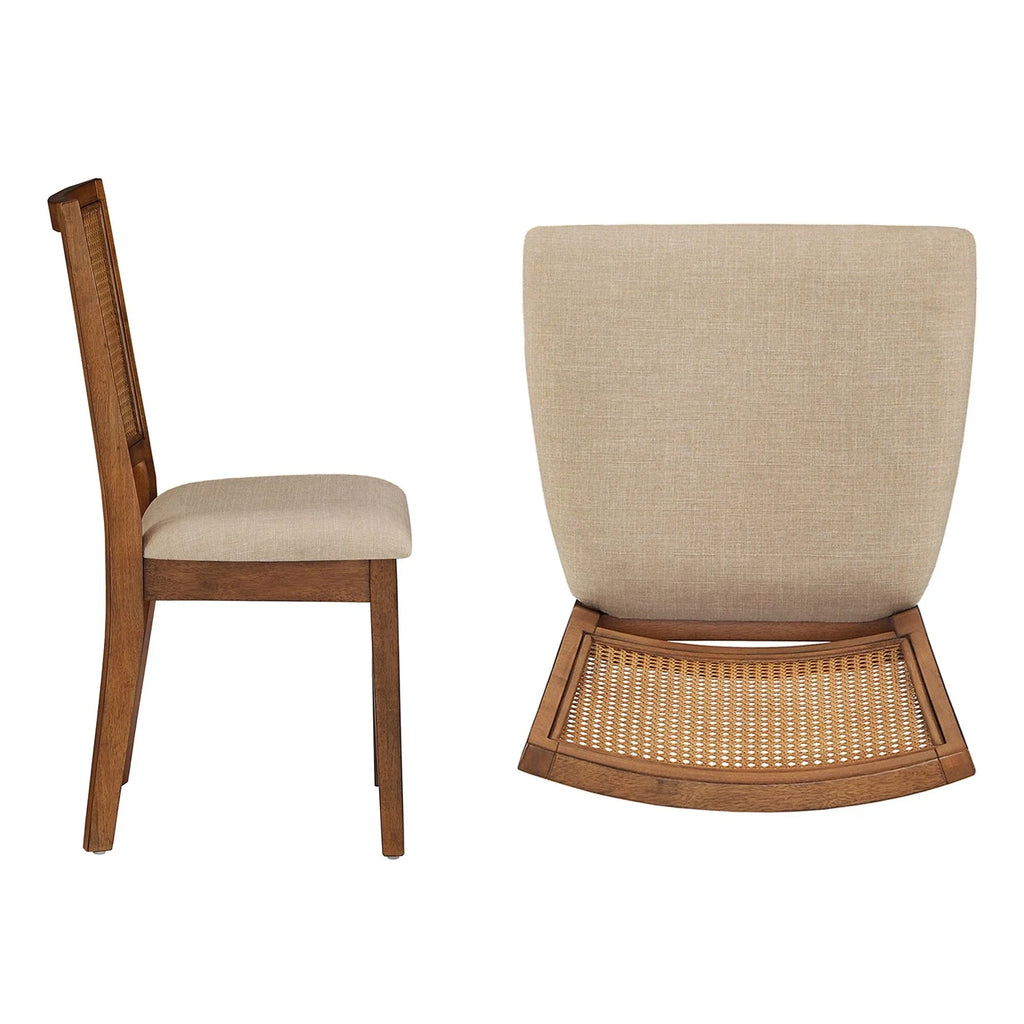 Chaises de salle à manger Ronda en lin beige et dossier en rotin (Lot de 2)