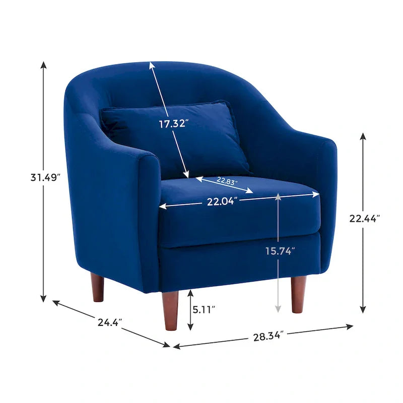 28.34W Lot de 2 fauteuils d'appoint, fauteuil barillet en velours avec pieds en bois massif