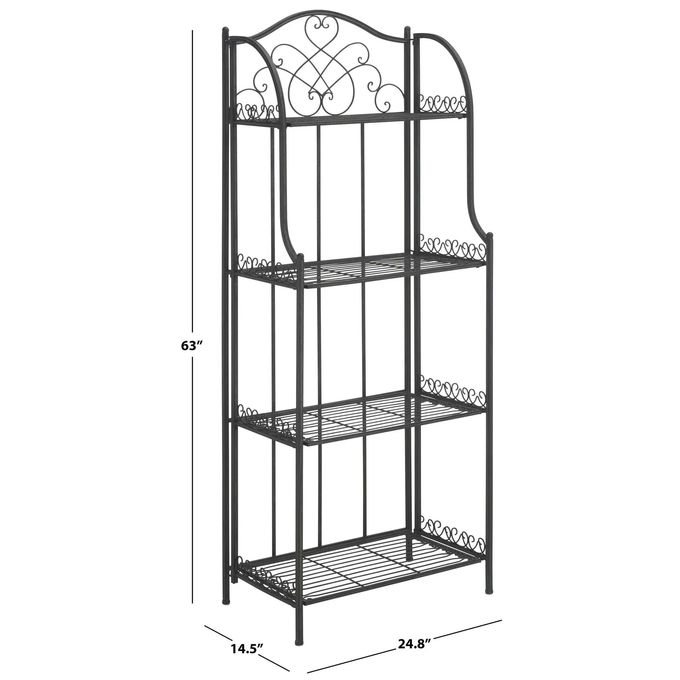 SAFAVIEH Bryn Étagère de boulanger d'extérieur victorienne en fer forgé à 4 niveaux - 63,5 cm l x 38,1 cm P x 160 cm H - 25L x 15P x 63H