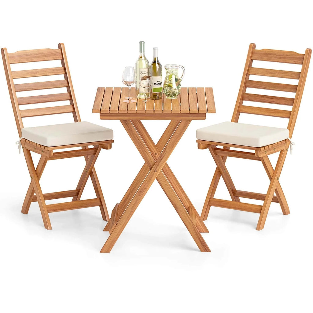 Ensemble bistrot pliant 3 pièces Patiojoy avec coussins de siège amovibles - Voir les détails