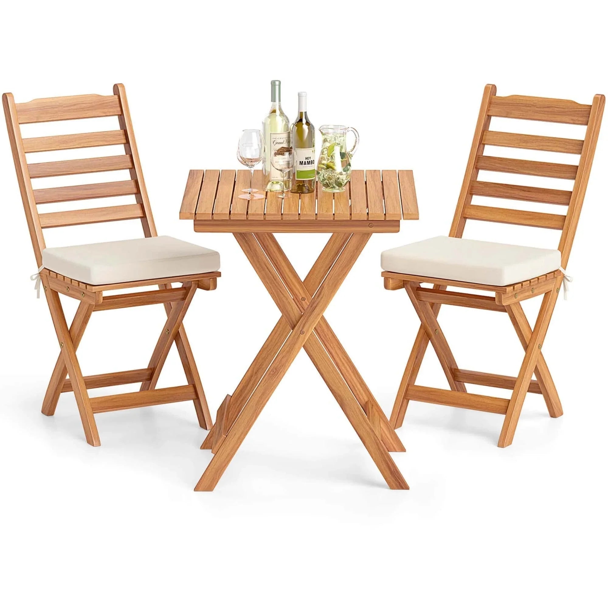 Ensemble bistrot pliant 3 pièces Patiojoy avec coussins de siège amovibles - Voir les détails