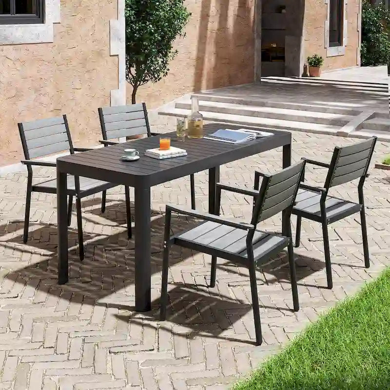 Ensemble de salle à manger extérieur 5/7 pièces en aluminium avec chaises empilables et table extensible