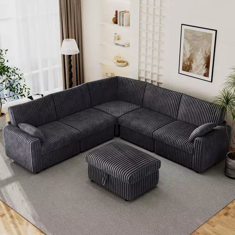 Canapé d'angle modulaire en velours côtelé Dyonery avec housses lavables