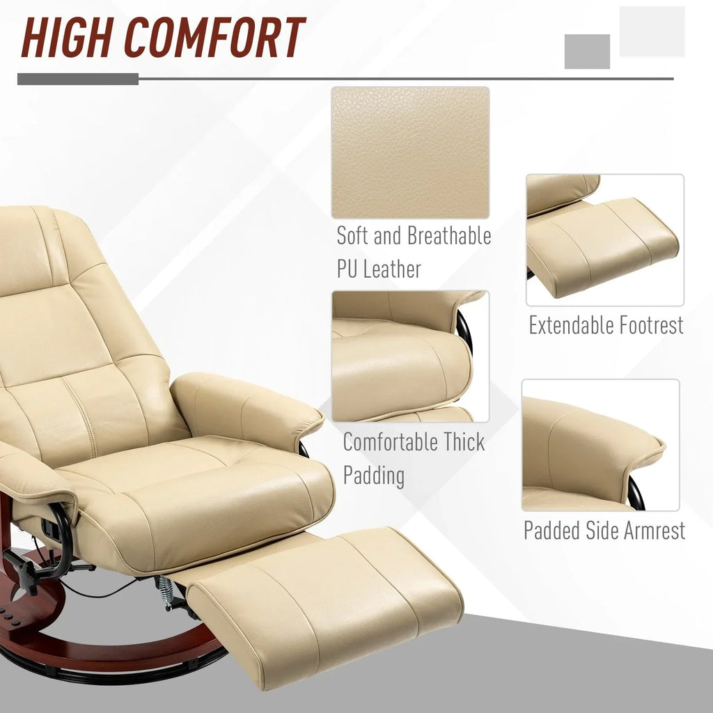 Fauteuil inclinable manuel pivotant en similicuir HomCom avec repose-pieds confortable et relaxant