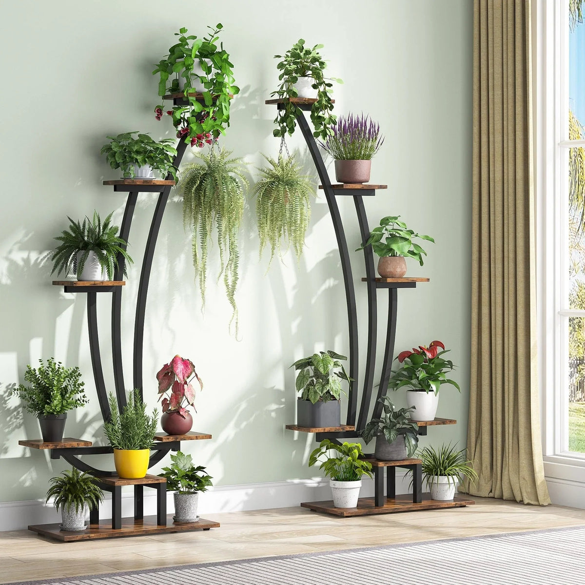 Étagère à plantes d'intérieur, porte-fleurs à 6 niveaux pour jardin - Lot de 2