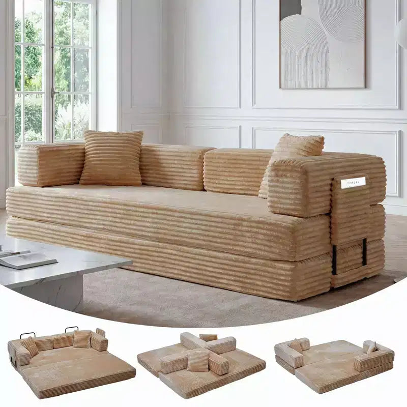 Canapé-Lit Convertible 5-en-1 de 80,7 po – Velours Côtelé, 1200 lb, Aucun Assemblage Requis