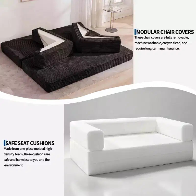 Canapé-Lit Convertible 5-en-1 de 80,7 po – Velours Côtelé, 1200 lb, Aucun Assemblage Requis
