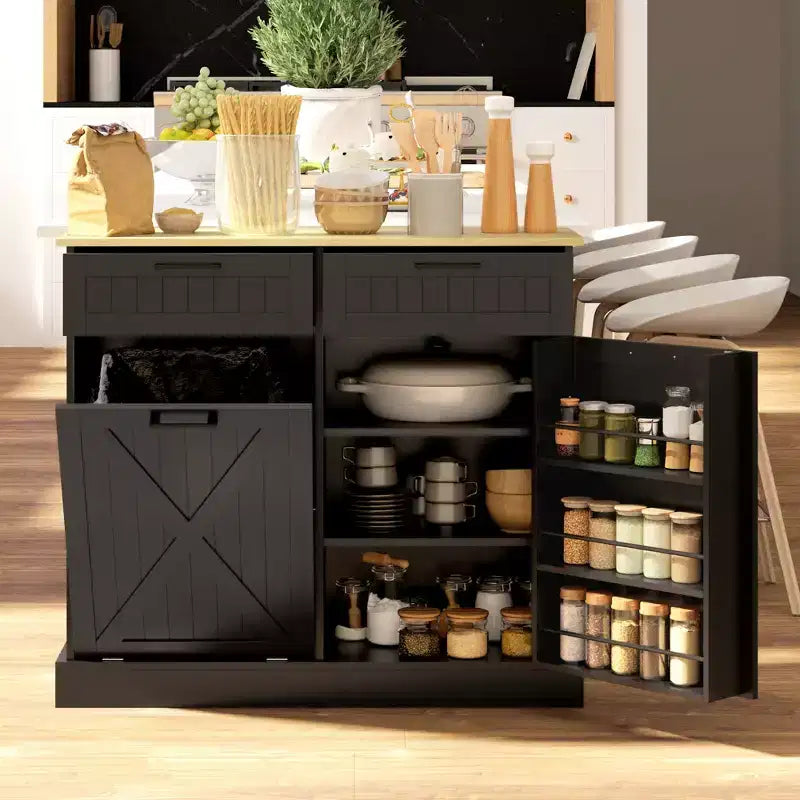 Meuble poubelle coulissant HOMCOM avec tiroirs, meuble de cuisine de style campagnard avec poubelle cachée pour la cuisine