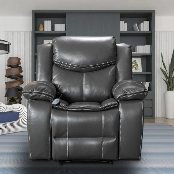 Fauteuil inclinable massant et chauffant en cuir, assise large et durable