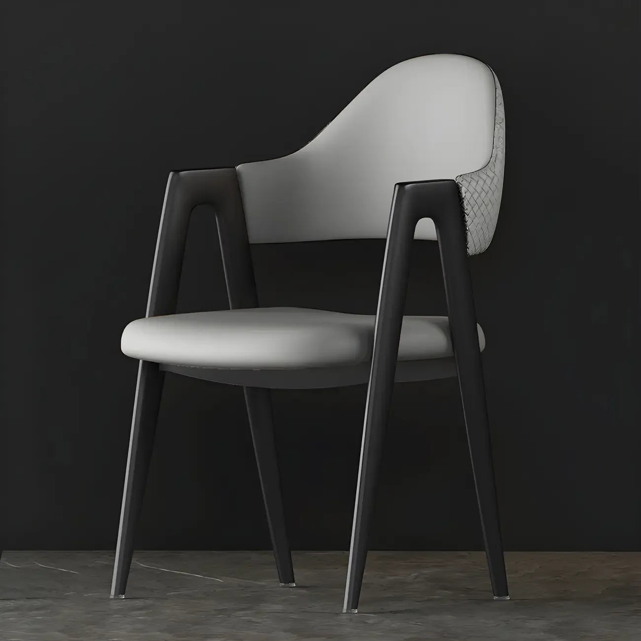 Chaise de salle à manger moderne en cuir à dossier ouvert et incurvé avec accoudoirs