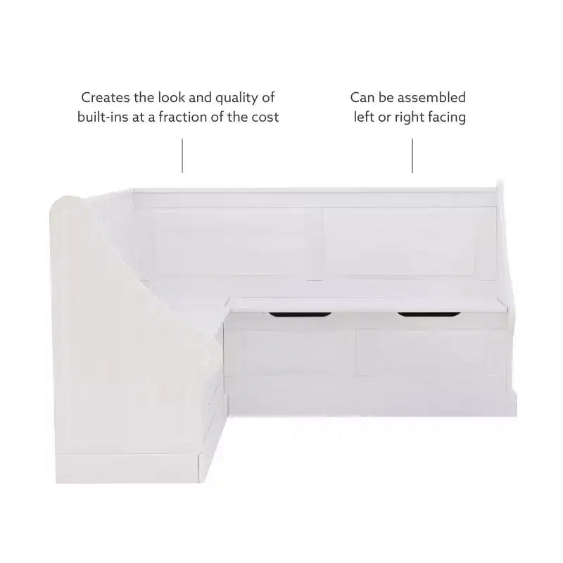 Banquette de coin-repas Linon Tobin traditionnelle en bois massif sans dossier avec coussin blanc - Linon