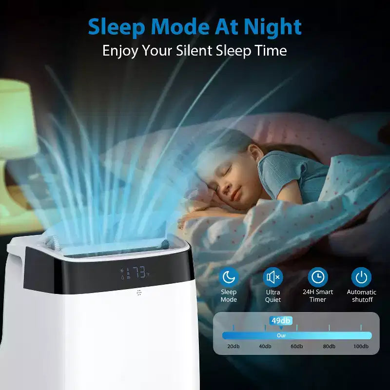Climatiseur portable 10 000 BTU, Climatiseur de maison avec télécommande pour pièce jusqu'à 42 m², fonctions 3-en-1/minuterie 24h/roulettes