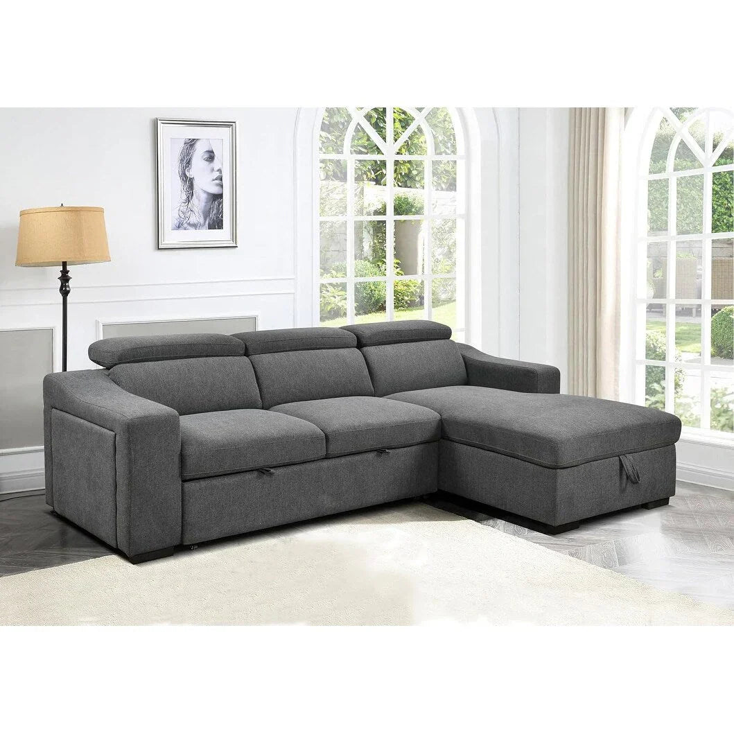 Roomfitters 103 Canapé sectionnel convertible avec méridienne de rangement, appuie-têtes réglables, canapé d'angle en L avec fonction couchage, gris foncé