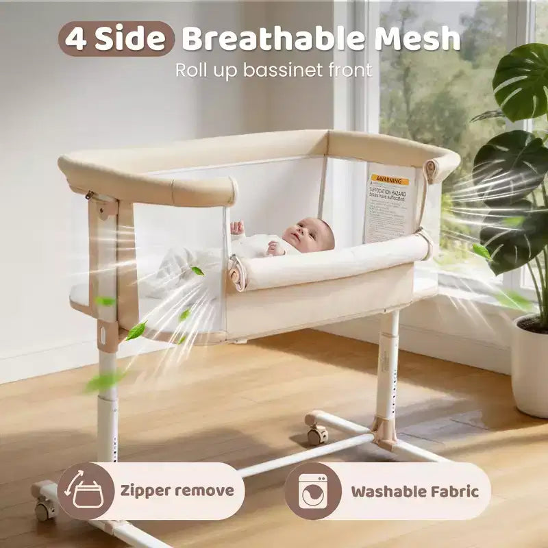 Berceau cododo à roulettes – Beige / Gris / Rose, pour 1 bébé