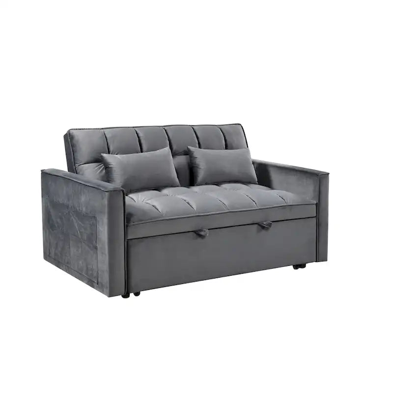 Causeuse futon moderne en velours avec dossier inclinable et poches, 2 places ??Gris foncé / Gris clair / Bleu / Noir