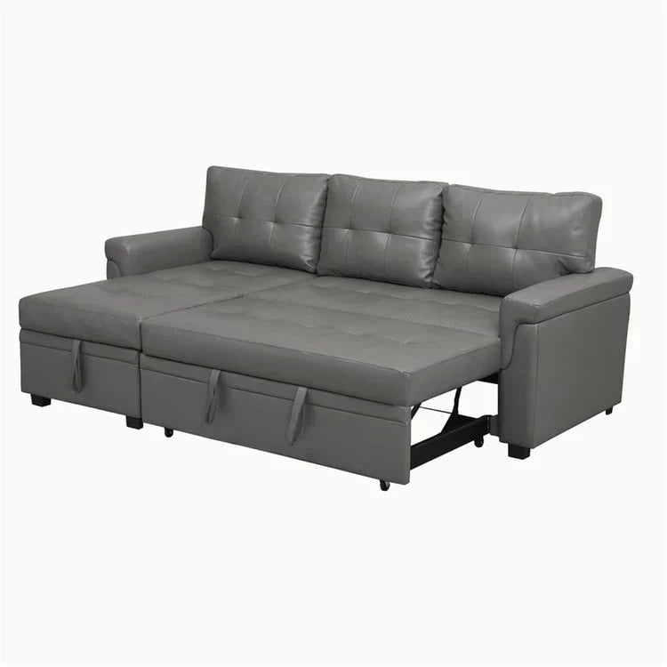 Canapé d'angle réversible convertible avec lit gigogne, méridienne de rangement et pieds durables