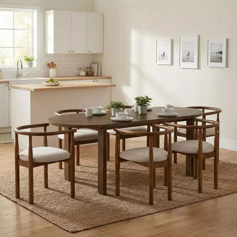 Ensemble de salle à manger 7 pièces avec table ovale et 6 chaises, grand ensemble de table de cuisine de 180 cm pour 6 personnes avec 6 chaises de salle à manger rembourrées, Noyer - Christopher Knight Home