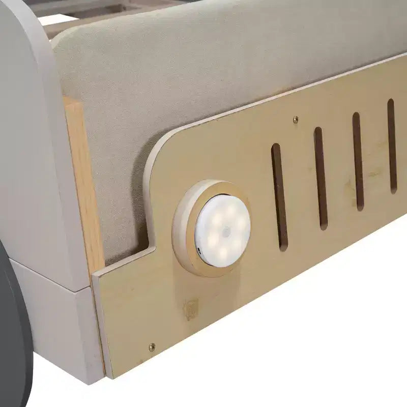 Lit de voiture Whisen Wood avec oreiller, tissu de plafond et LED - Naturel