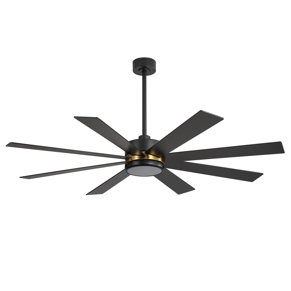 Ventilateur de plafond de 65 pouces à 8 pales noires avec lumière LED et télécommande