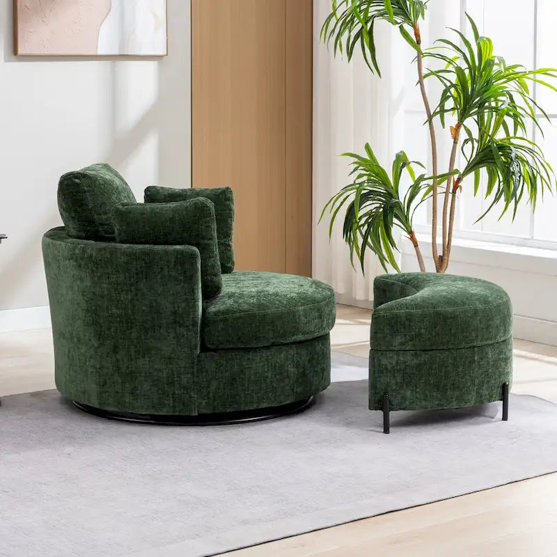 Fauteuil d'appoint pivotant rembourré 42,3 W avec 4 oreillers et pouf de rangement demi-lune