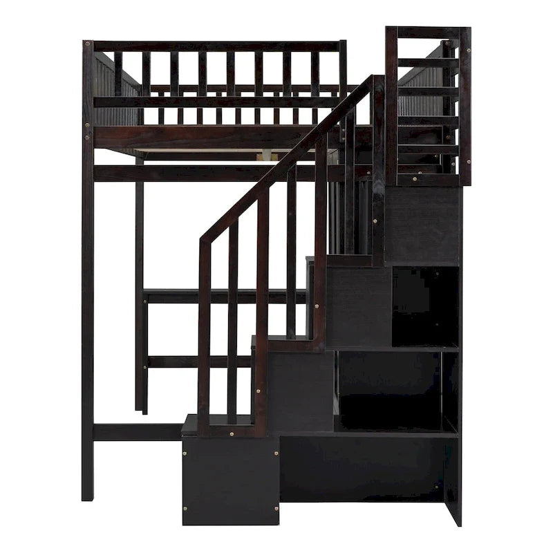 Lit mezzanine en pin avec bureau et rangements