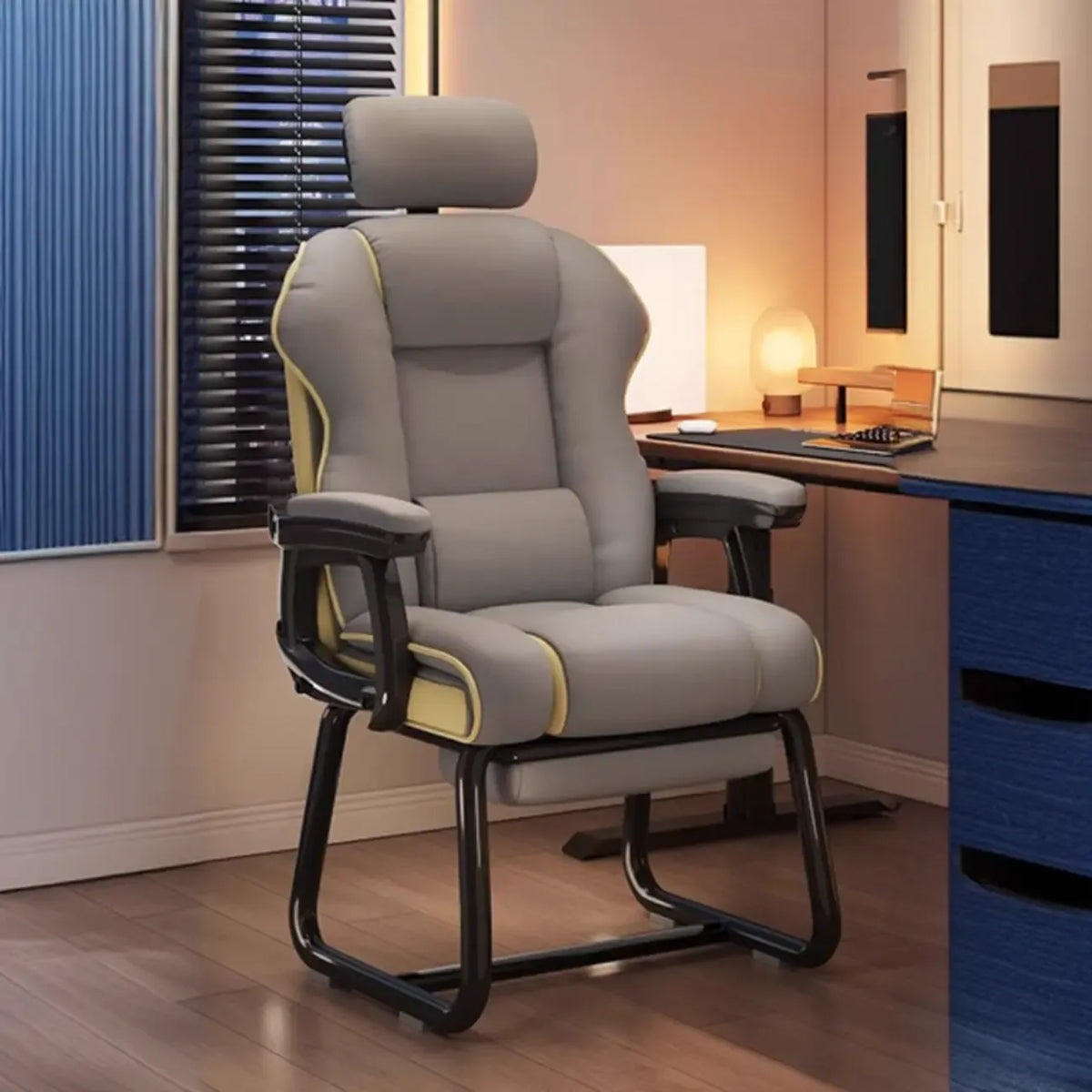 Fauteuil de direction ergonomique en cuir jaune à dossier haut