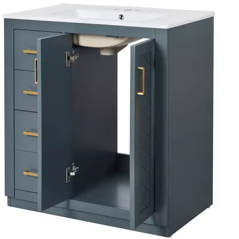 Meuble-lavabo simple de 30 po avec armoire et 3 tiroirs – Noir / Bleu / Vert / Indigo / Blanc