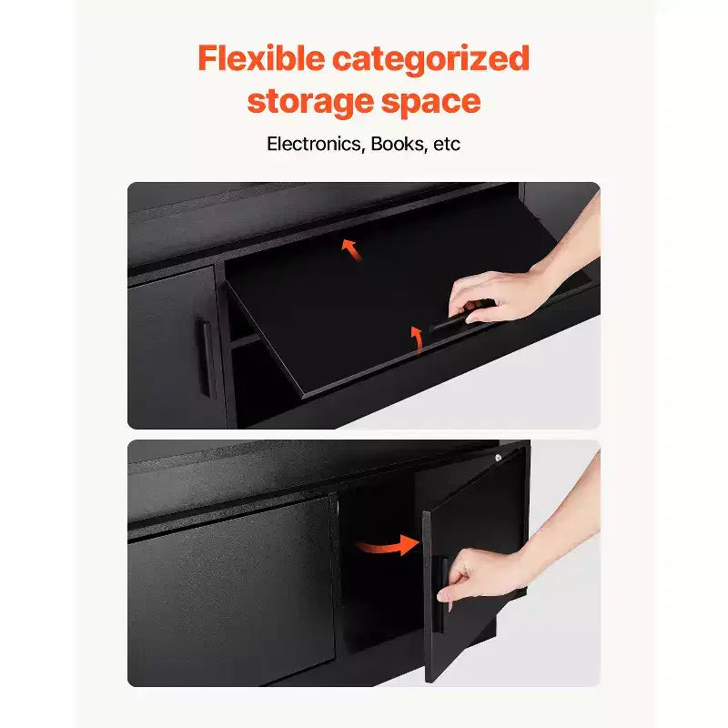 Meuble TV VEVOR 52 po avec support pour téléviseurs jusqu'à 75 po, centre de divertissement avec prise de courant, réglable en hauteur, noir