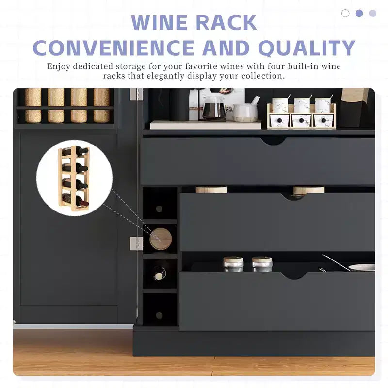 Garde-manger de cuisine autoportant 77H, armoire de rangement de style ferme avec étagères réglables, étagères de porte, tiroirs et casiers à vin - ModernLuxe