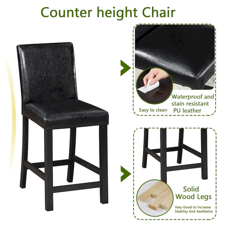 Ensemble de salle à manger moderne 5 pièces avec table carrée hauteur comptoir et 4 chaises rembourrées