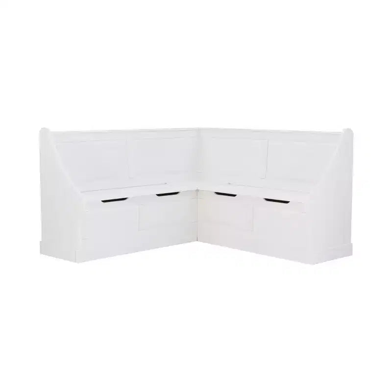 Banquette de coin-repas Linon Tobin traditionnelle en bois massif sans dossier avec coussin blanc - Linon