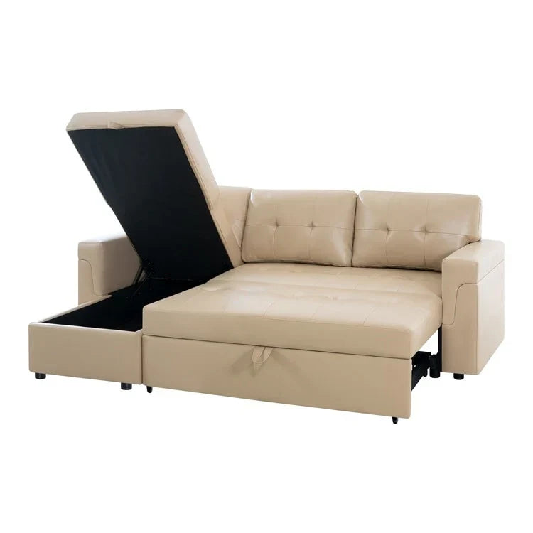 Canapé d'angle réversible convertible avec lit gigogne, méridienne de rangement et pieds durables