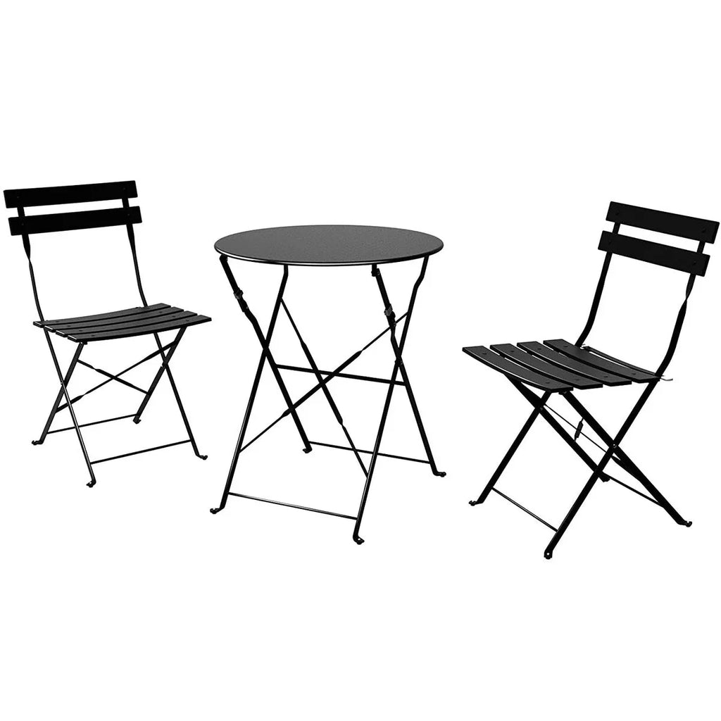 Ensemble bistrot pliant en métal 3 pièces, salon de conversation intérieur/extérieur résistant aux intempéries pour patio, cour, jardin