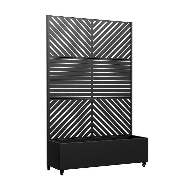 MAYEERTY Jardinière avec treillis en fer noir, ligne parallèle 01, style combiné classique à persiennes, 183x119x41cm, ensemble de 3 pièces