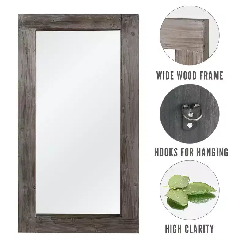 Miroir pleine longueur mural rectangulaire en bois massif marron 71x31 pouces, d'occasion, sans support de fixation