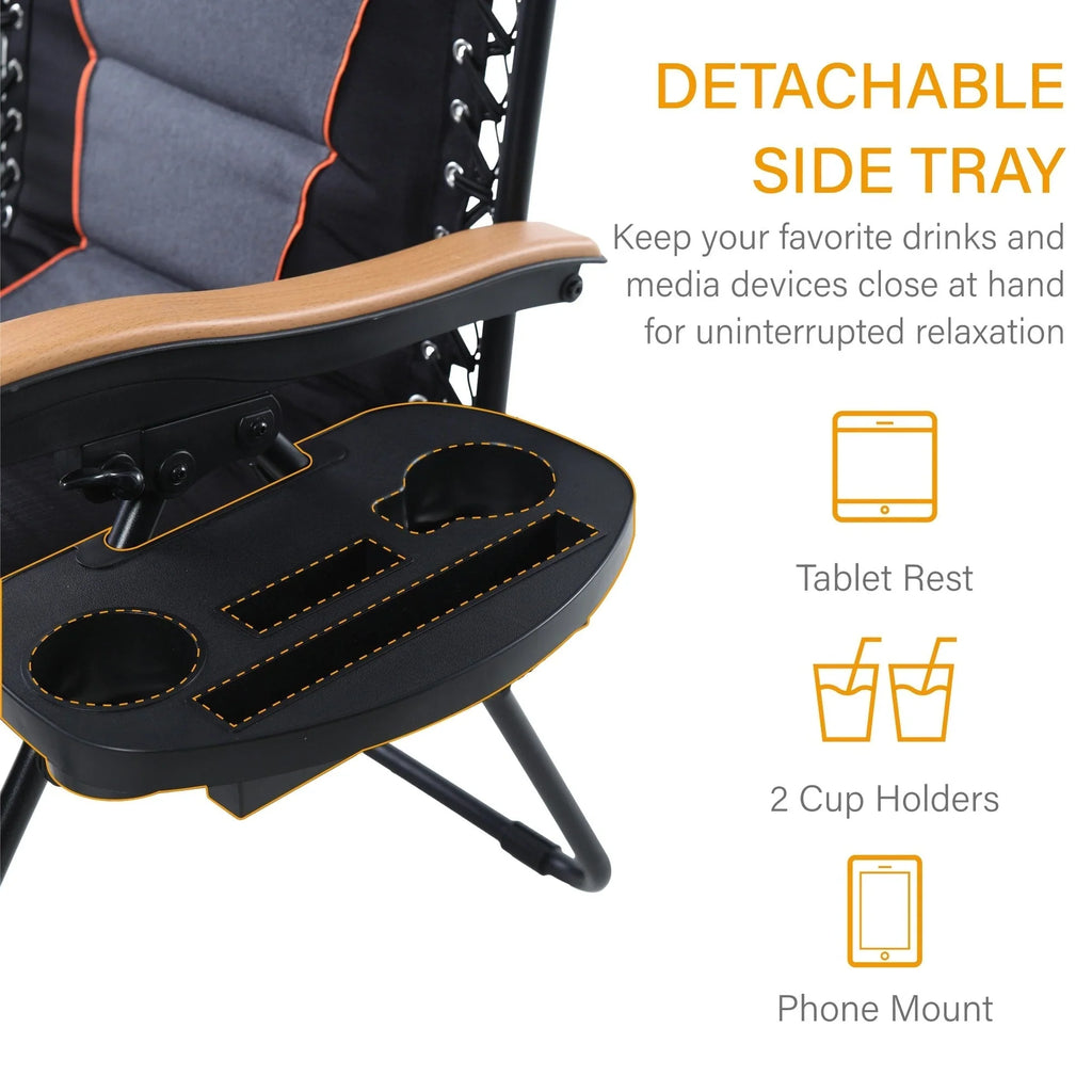 Fauteuil de relaxation zéro gravité XL surdimensionné rembourré avec accoudoirs plus larges et porte-gobelet réglable - N/A