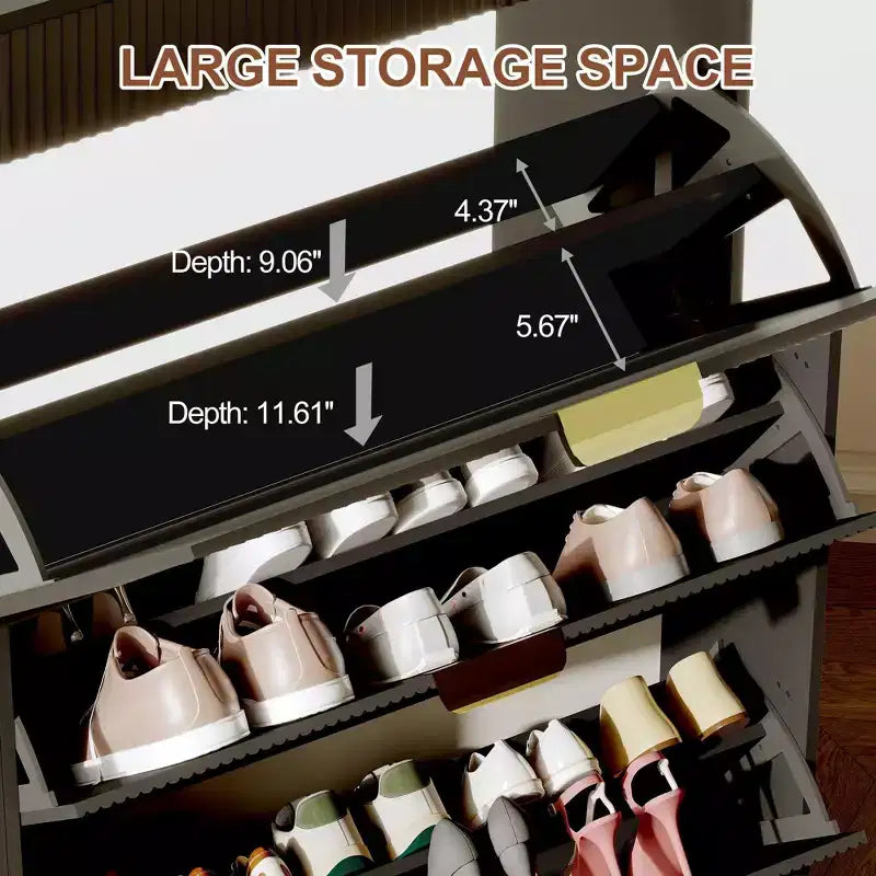 Meuble à chaussures moderne blanc avec 3 tiroirs basculants et 2 petits tiroirs et crochet, organiseur de rangement à chaussures fin cannelé, meuble d'entrée étroit