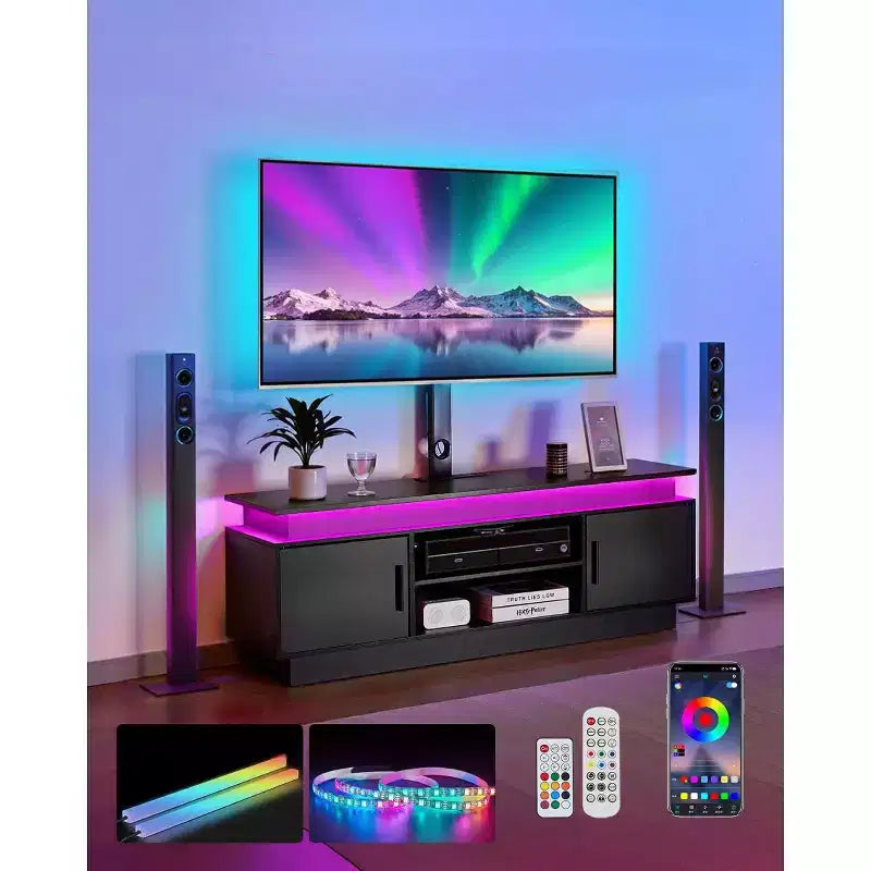 Meuble TV VEVOR 52 po avec support pour téléviseurs jusqu'à 75 po, centre de divertissement avec prise de courant, réglable en hauteur, noir