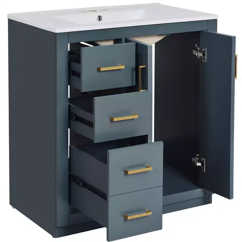 Meuble-lavabo simple de 30 po avec armoire et 3 tiroirs – Noir / Bleu / Vert / Indigo / Blanc