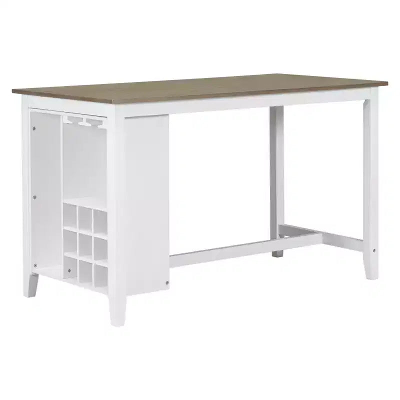 Ensemble de salle à manger 5 pièces de hauteur comptoir pour 4, table rectangulaire en bois avec étagères de rangement et compartiment à vin/barre