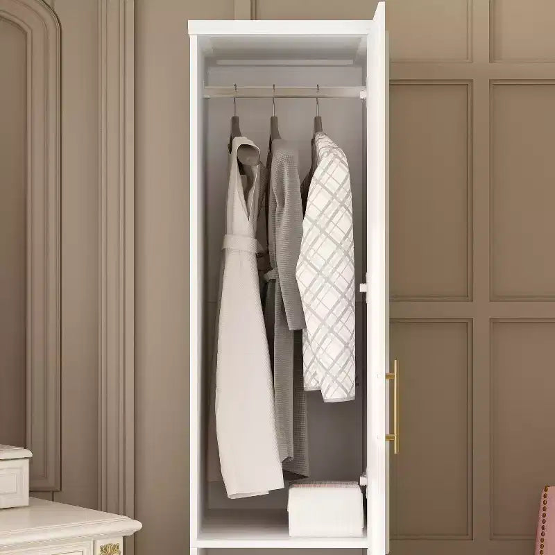 Penderie modulaire de luxe blanche Famapy avec ferrures dorées : portes à panneaux + conception à portes mixtes – Dressing élégant sur mesure pour chambres à coucher