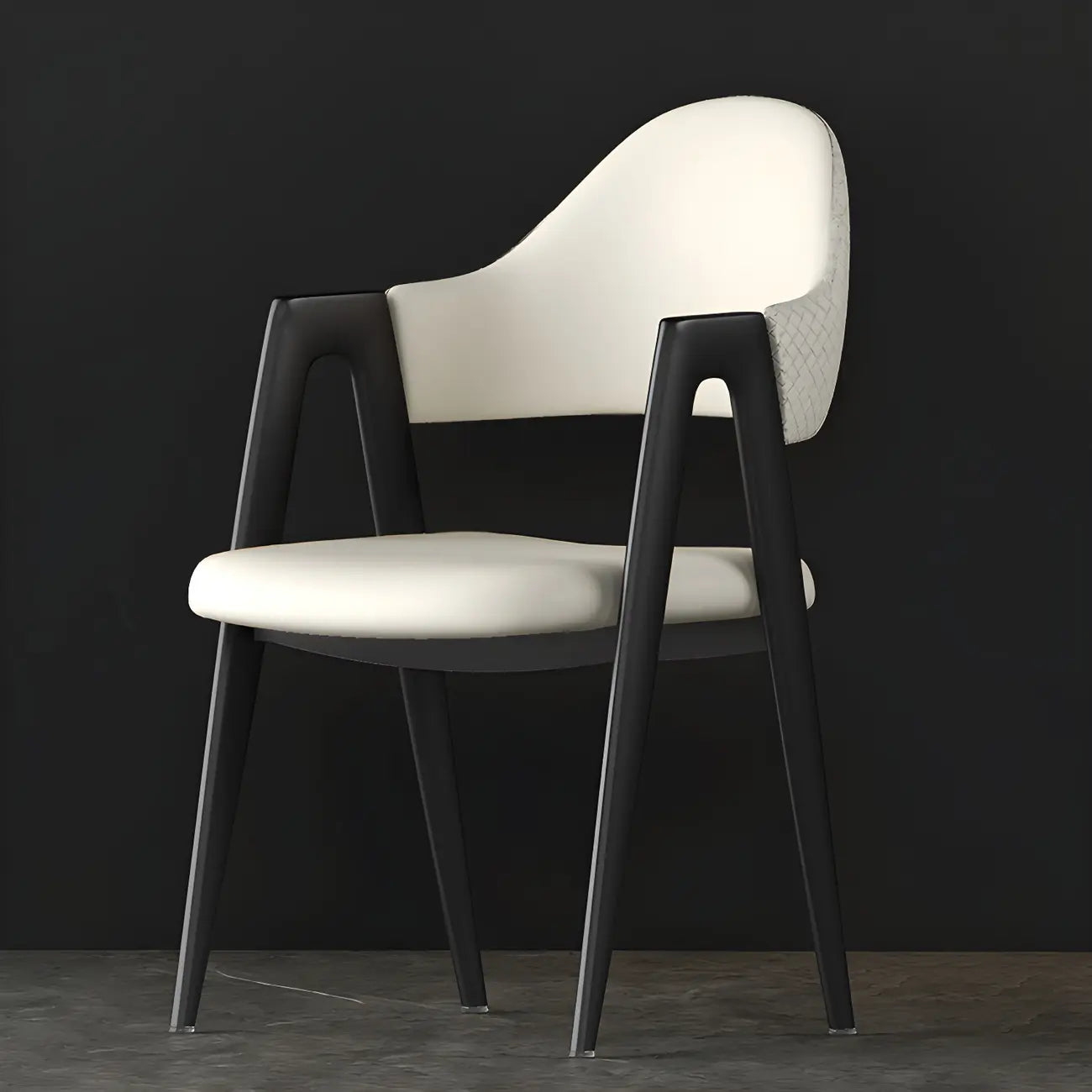 Chaise de salle à manger moderne en cuir à dossier ouvert et incurvé avec accoudoirs