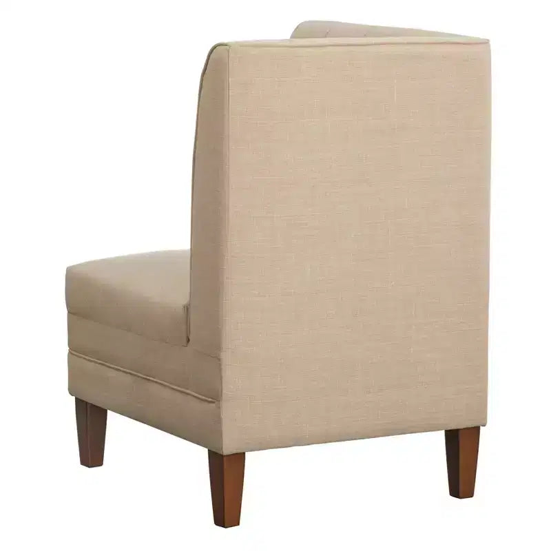 Lifestorey Ensemble de salle à manger 4 pièces Kerrington avec banquette à dossier cannelé Noyer/Crème : Tissu aspect lin, Table sur pied central