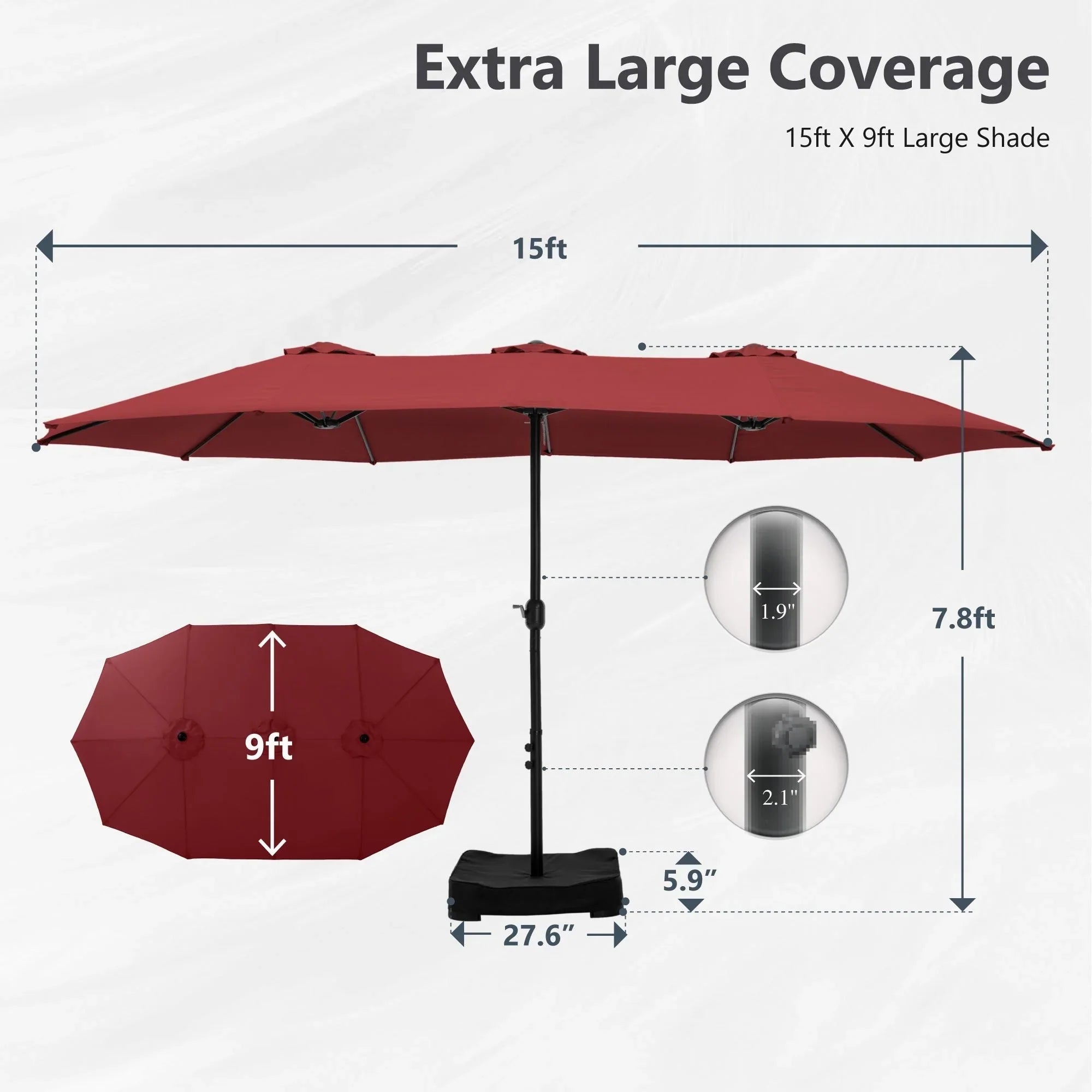 MAISON ARTS Grand Parasol Double Face de 4,5 m avec Base Incluse pour Patio
